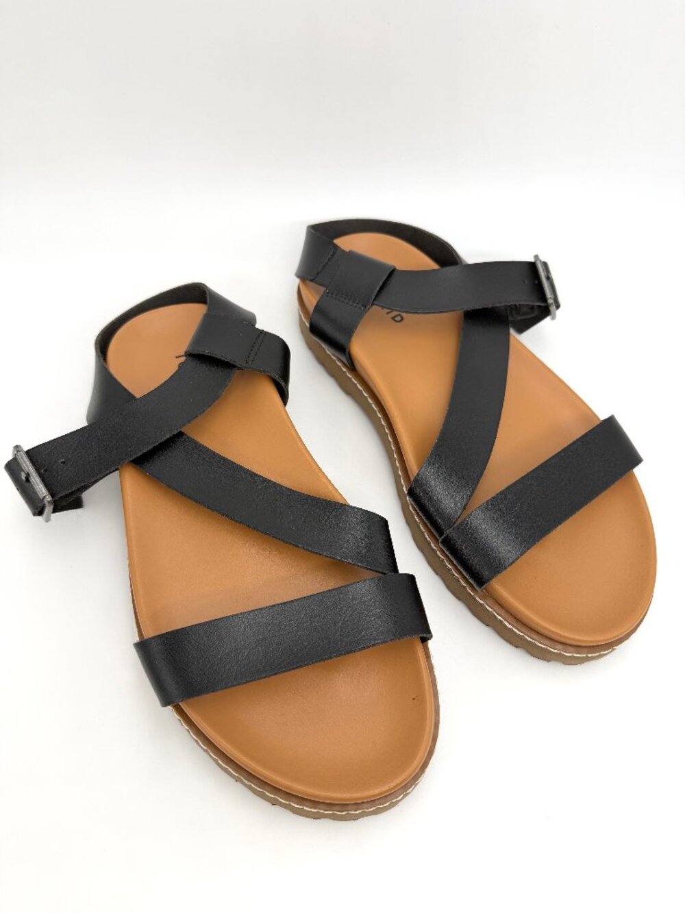 New Torrid Black & Tan Faux Leather Sandals - Size 8WW